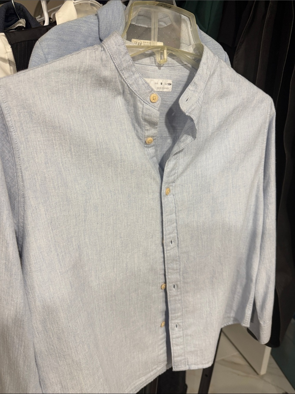 Zara Light Blue Mandarin-Collar Casual Button-Down Shirt